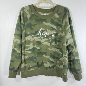 Old Navy Green Camo Shine Salon Dry‎ Bar Sweatshirt Pullover rWomen Size XL